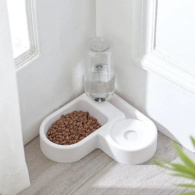 Cat Feeder Bowl Dog Automatic Water Double Bowls Food Wall Corner Save Space Cats 500ml Bottle Drinking Kitten Dogs Pet Product urpet.net